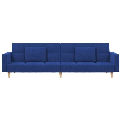 2-местно разтегателно канапе с две възглавници, синьо, текстил