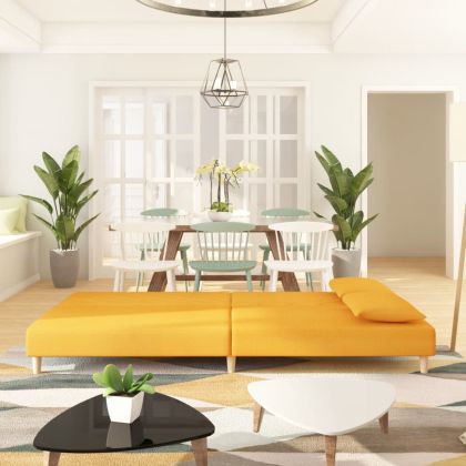 2-местно разтегателно канапе с две възглавници, жълто, текстил