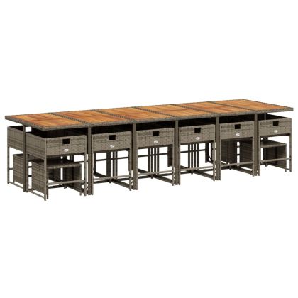 Градински комплект с възглавници 17 части полиратан сив