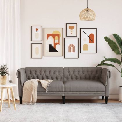 Честърфийлд диван, 3-местен, таупе, текстил