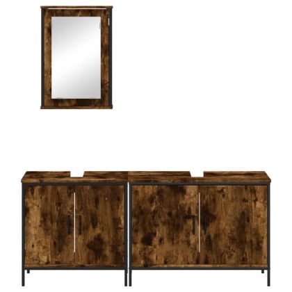 Комплект мебели за баня от 3 части, опушен дъб, инженерно дърво