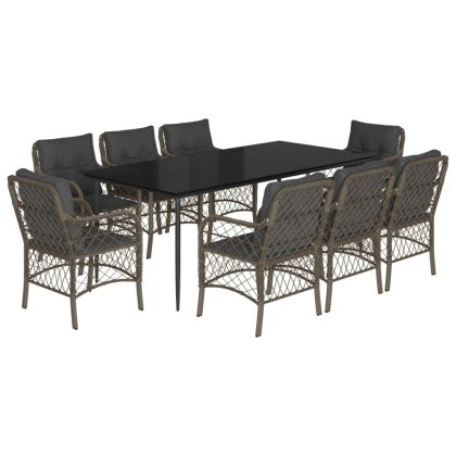 Градински трапезен комплект 9 части с възглавници сив полиратан