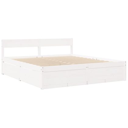 Легло с чекмеджета и матрак, бяло, 200x200 см, бор масив