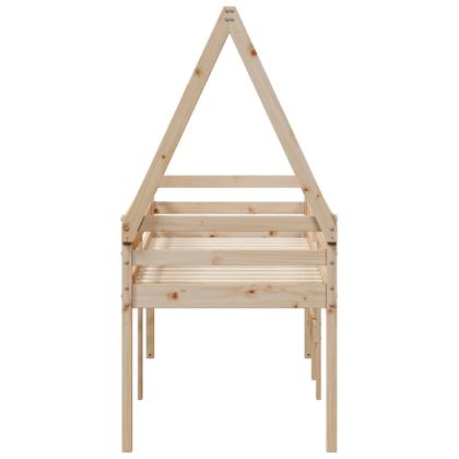 Високо легло с покрив, 90x200 см, борово дърво масив