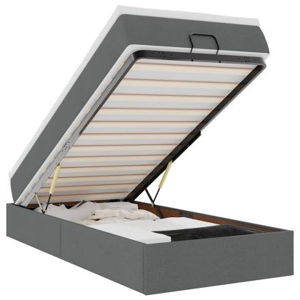 Османска легло с матрак, тъмносиво, 90x200 см, плат