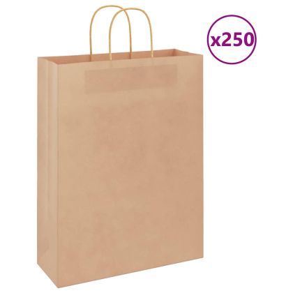 Хартиени торбички 250 бр с дръжки кафяви 32x12x42 см