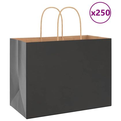 Хартиени торбички 250 бр с дръжки черни 32x17x25 см