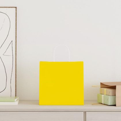 Хартиени торбички 250 бр с дръжки жълти 26x17x25 см