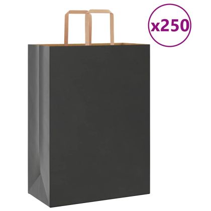 Хартиени торбички 250 бр с дръжки черни 32x17x44 см