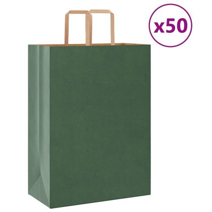 Хартиени торбички 50 бр с дръжки зелени 32x17x44 см