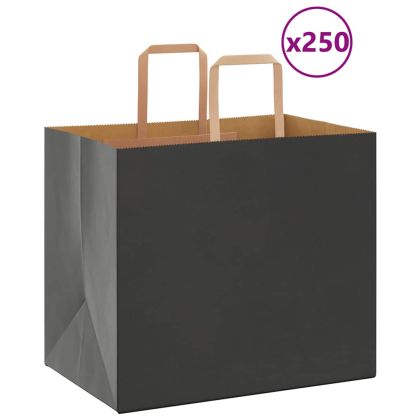 Хартиени торбички 250 бр с дръжки черни 32x22x28 см