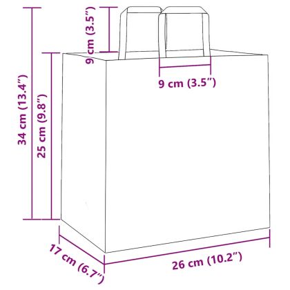 Хартиени торбички 250 бр с дръжки кафяви 26x17x25 см
