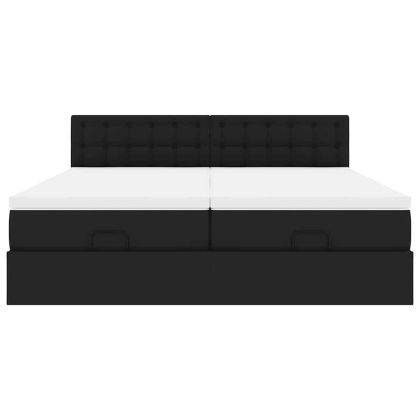 Османска легло с матраци, черно, 180x200 см, изкуствена кожа