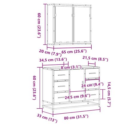Комплект мебели за баня от 2 части, кафяв дъб, инженерно дърво