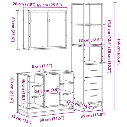 Комплект мебели за баня от 3 части, кафяв дъб, инженерно дърво