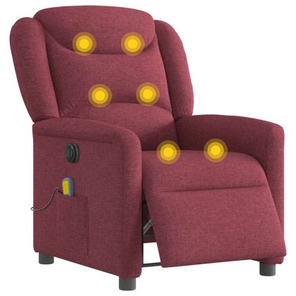 Електрически масажен наклоняем стол, виненочервен, текстил