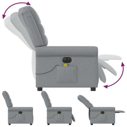 Електрически масажен реклайнер стол, светлосив, текстил