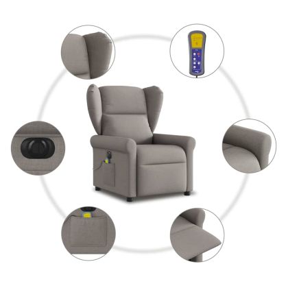 Електрически масажен наклоняем стол, таупе, текстил