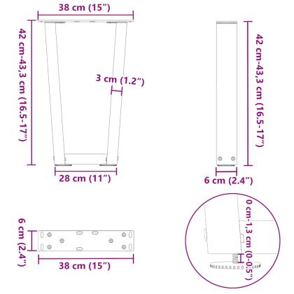 Крака за масичка за кафе, V-образни, 2 бр., черни, 38 x (42-43,3) см, стомана