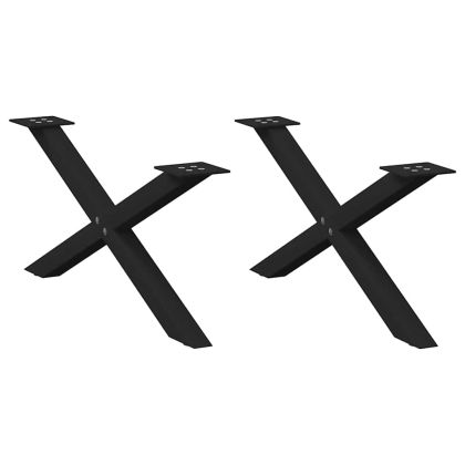 Крака за масичка за кафе, X-образни, 2 бр., черни, 70 x (30-31) см, стомана