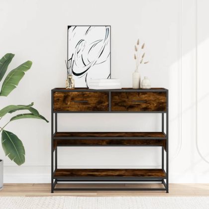 Конзолна маса, опушен дъб, 90x35x80 см, инженерно дърво