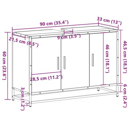 Шкаф за мивка в банята Grey Sonoma 90x33x60 cm