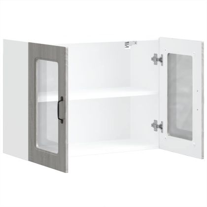 Кухненски стенен шкаф със стъклена врата "Kalmar", сив, инженерно дърво сонома