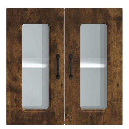 Кухненски стенен шкаф със стъклена врата "Kalmar" опушен дъб, инженерна дървесина