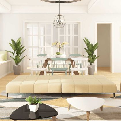 2-местно разтегателно канапе, кремаво, кадифе