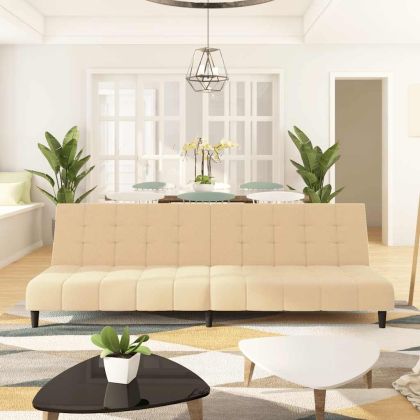 2-местно разтегателно канапе, кремаво, кадифе