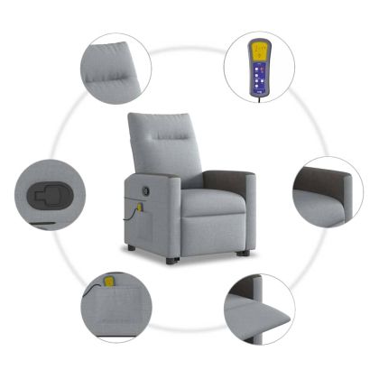 Изправящ масажен реклайнер стол, светлосив, текстил