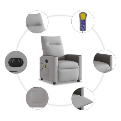 Електрически масажен реклайнер стол, облачно сив, текстил