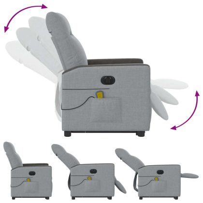 Електрически изправящ масажен реклайнер стол светлосив текстил