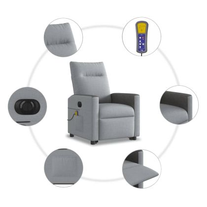 Електрически изправящ масажен реклайнер стол светлосив текстил