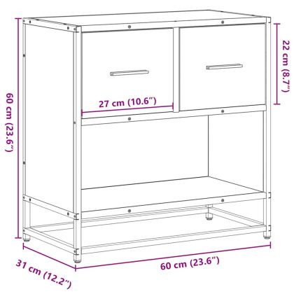 Нощно шкафче Grey Sonoma 60x31x60 cm Обработено дърво и метал