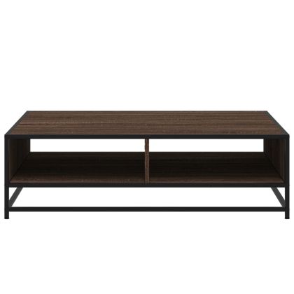 Кафе маса, кафяв дъб, 100x100x30 см, инженерно дърво и метал