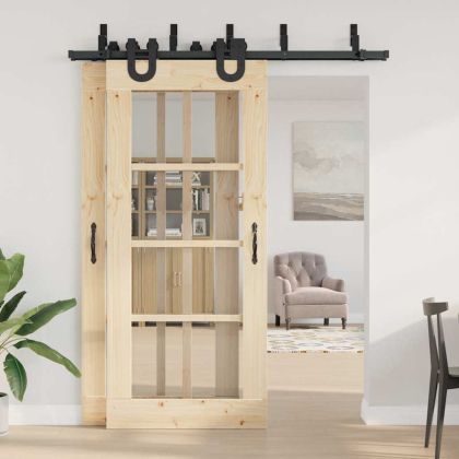 Комплект механизъм за плъзгаща врата, 183 см, стомана, черен