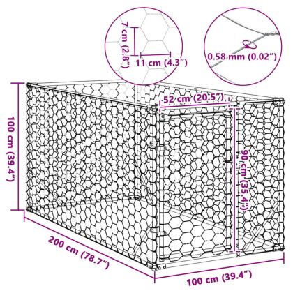 Външна кучешка клетка с врата 2x1x1 м, поцинкована стомана