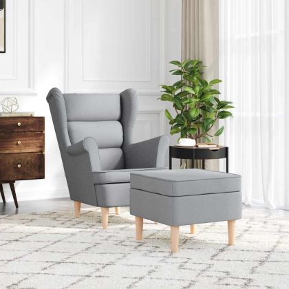 Фотьойл с табуретка за крака, светлосив, текстил