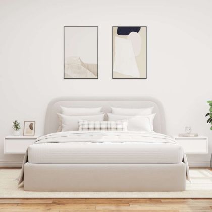 Нощни шкафчета за стена с LED осветление, 2 бр, бели