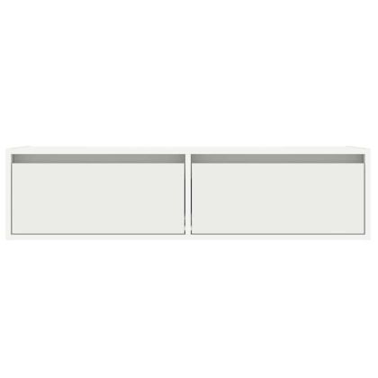 ТВ шкаф с LED осветление, бял, 100X35,5x25 см