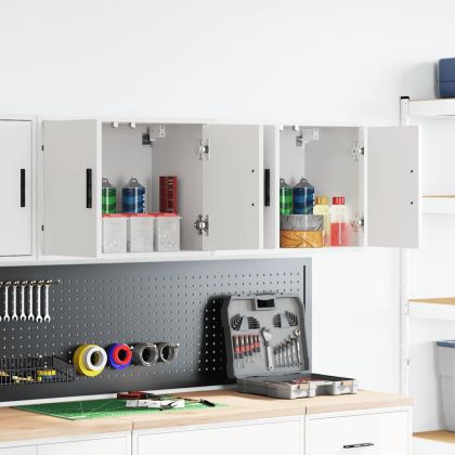 гараж стена шкафове, 2 бр, бели, инженерно дърво