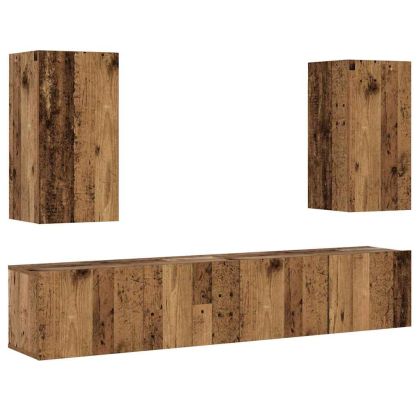 Комплект ТВ шкафове за стенен монтаж 4 части, инженерно дърво
