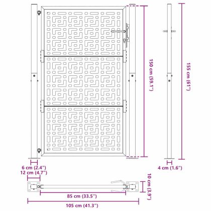 Градинска порта, черна, 100x150 см, стоманена, с кръстосан дизайн
