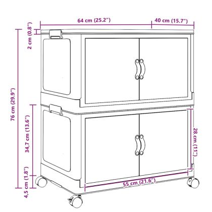 Кутия за съхранение с колела на 2 нива 75 L 64x40x76 cm