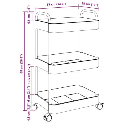 Количка за съхранение на 3 нива Прозрачна 37x28x68 cm Акрилна