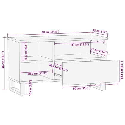 ТВ шкаф, черен, 80x33x46 см, мангово дърво масив