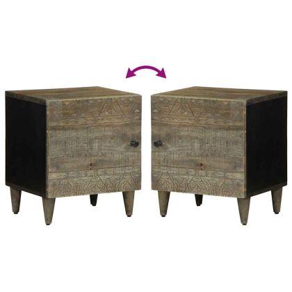 Нощно шкафче Светло сиво 40x33x46 cm Масивна дървесина Манго