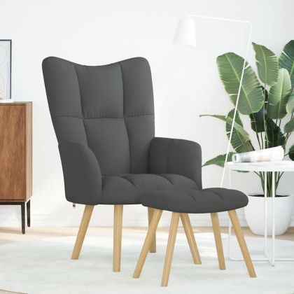 Релакс стол с табуретка, тъмносив, текстил