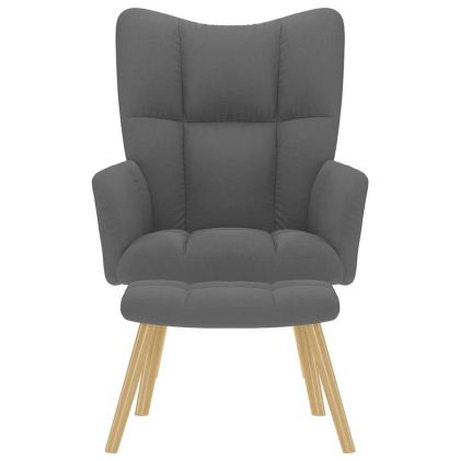 Релакс стол с табуретка, тъмносив, текстил